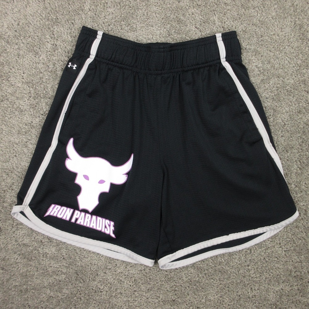 Under Armour Project Rock Shorts Mens Small Black Iron Paradise Bull Mesh Gym